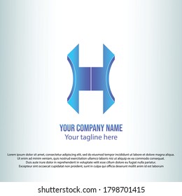 Letter H logo with elegant shape, in blue and purple gradient color.