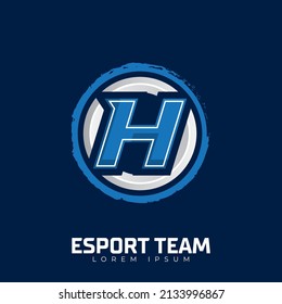 Letter H logo eSports design template, gamer mascot logo illustration design with initial emblem.