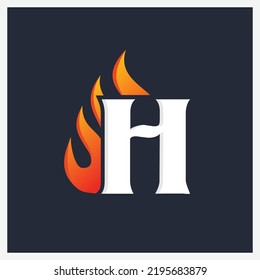 logotipo de letra H con ilustración de diseño de llama de fuego