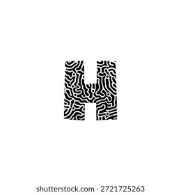 Logotipo de la letra H formado por líneas de circuito y puntos. Diseño de Vector que representa inteligencia artificial, redes neuronales, conectividad y tecnología ética