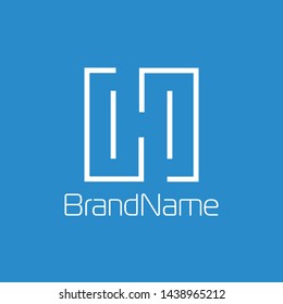 Letter H logo formed with simple line in blue background