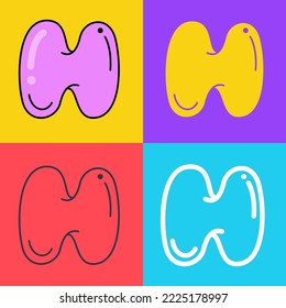 Letter H logo. Funny bold childish style font. Overlapping line with multicolor background. Ideal for colorful applications, street art design, bright advertising, toy packaging, multimedia identity.