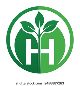 letter h logo and Green leaf initial letter logo design vector