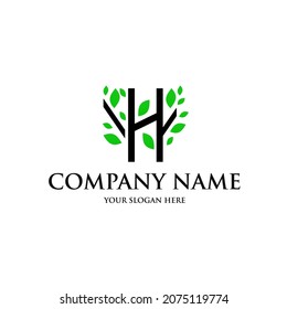 The letter H logo has a simple and elegant natural ecology theme