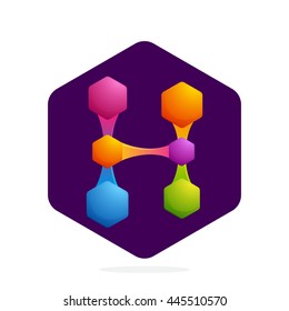 Letter H logo with Hexagon and lines. Bright color vector design for your science, biology, physics, chemistry company. Icon for banner, presentation, web page, app icon, card, labels or posters.