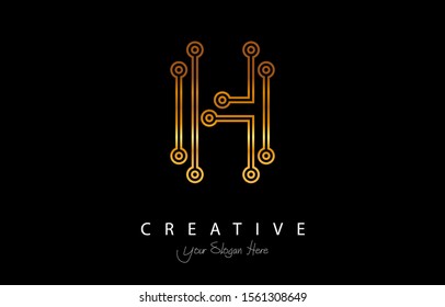 Letter H Logo Icon Design With Circuit Shape. luxury logo design with gold color for your brand.