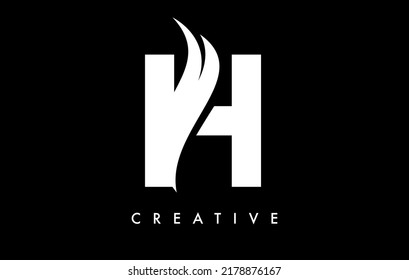 Letter H Logo Icon Design with Swoosh and Creative Cut Curved Shape Vector Illustration.