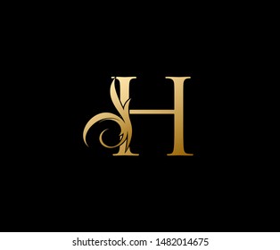 Letter H Logo Icon . Initial Letter H Design Vector Luxury Gold Color.Print monogram initials stamp sign symbol.