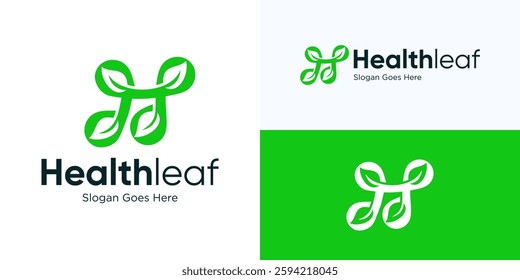 Letter H logo with icon leaves vector design, initial H logo illustration template, Symbol health combination with leaf, Simple modern concept, Usable logo for health wellness and business identity.