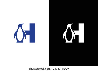 Letter H logo illustration combining penguin. letter H penguin logo elegant, unique, modern, sharp and easy to apply in any media
