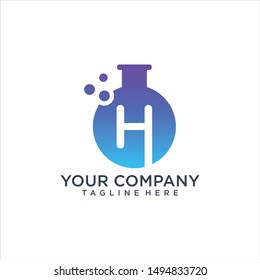 Letter H Logo In Laboratory Beaker. Vector Elements For Science, Biology, Physics Or Chemistry Design.