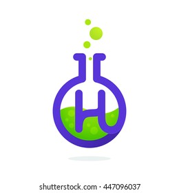 Letter H logo in laboratory beaker. Vector elements for science, biology, physics or chemistry design.