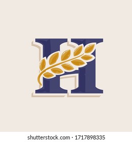 Letter H logo with laurel wreath. Classic serif font with line shadow. Vector icon perfect for boutique labels, sport posters, luxury identity, etc.