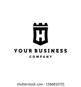letter H logo logotype initial icon vector illustration with crest badge shield