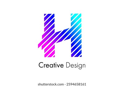 Letter H Logo made of Lines in purple and blue colors. H lines letter logo icon vector Illustration