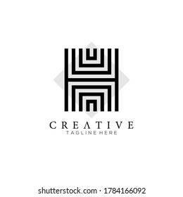 Letter H logo modern monogram, with square background, parallel lines simple design element for typography