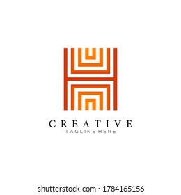 Letter H logo modern orange, parallel lines simple design element for typography