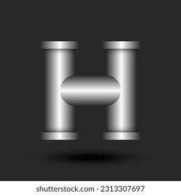 Letra H logo monograma 3d construcción de tubería metálica con forma de bridas, identidad de tipografía creativa de color plata, diseño tecnológico de logotipo industrial.