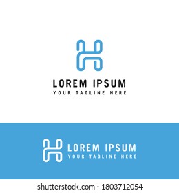 Letter H logo monogram, mono line trendy style outline initial emblem, white solid line shape, typography design element mockup