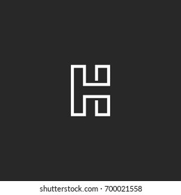 Letter H logo monogram, monoline trendy style outline initial emblem, white solid line shape, typography design element mockup