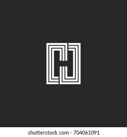 Letter H logo monogram negative space stylish typography design element. Black and white lines initial for business card emblem mockup.