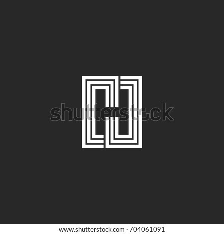 Letter H logo monogram negative space stylish typography design element. Black and white lines initial for business card emblem mockup.