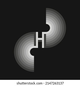 Letter H logo monogram with rounded abstract wings monochrome typographic identity illustration.