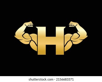 Letter H Logo With muscular shape. Fitness Gym logo.