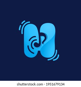 Buchstabe H Logo mit musikalischer Note. Vektor-Negativ-Weltraum-Symbol für Sound Media-Unternehmen, Audio Magazine, Song und Dance Poster.