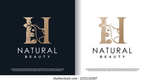 letter h logo with natural beauty concept premium vector