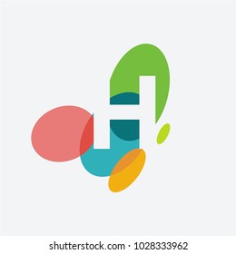 Letter h logo with the letter h in the negative space in white and and colorful ovals in the background.