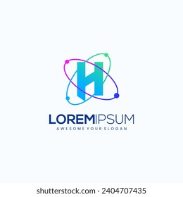 Letter H Logo with Orbit Logo Icon Vector Template