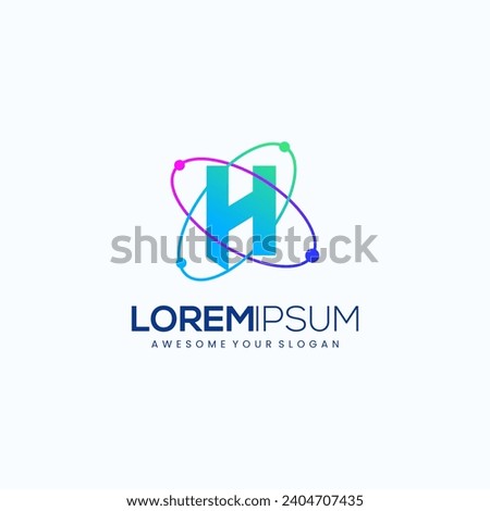 Letter H Logo with Orbit Logo Icon Vector Template