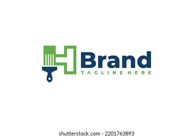 letter H logo paint brush