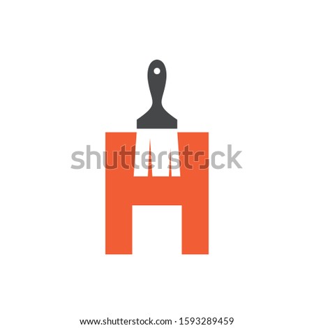 Letter H Logo With Paint Brush Design. Home Building Decoration Icon Graphic. Digital Painting Proffesional Vector.
