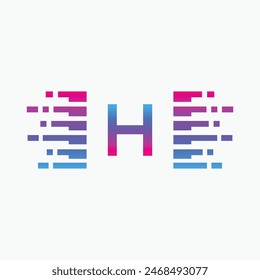 letter H Logo with Pulse music player element. Logo template electronic music, equalizer, dj, nightclub, disco. Audio wave logo concept, Multimedia