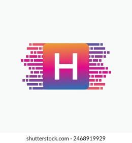 letter H Logo with Pulse music player element. Logo template electronic music, equalizer, dj, nightclub, disco. Audio wave logo concept, Multimedia