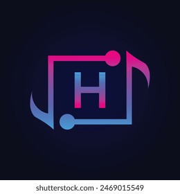letter H Logo with Pulse music player element. Logo template electronic music, equalizer, dj, nightclub, disco. Audio wave logo concept, Multimedia