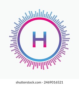 letter H Logo with Pulse music player element. Logo template electronic music, equalizer, dj, nightclub, disco. Audio wave logo concept, Multimedia