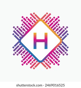 letter H Logo with Pulse music player element. Logo template electronic music, equalizer, dj, nightclub, disco. Audio wave logo concept, Multimedia