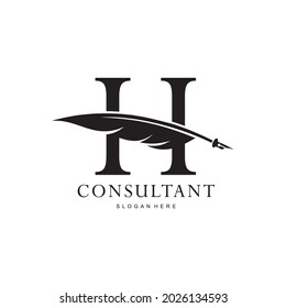 letter H logo and quill
.combination of letter H and vector quill .perfect for logos of legal consultants, lawyers, and more