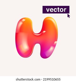 Letter H logo realistic 3D design in cartoon balloon style. Vector illustration. Perfect for cute banner, glossy design posters, multicolor icons, vibrant advertising.