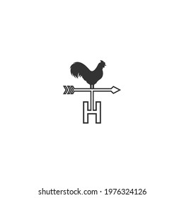 Letter H logo with rooster wind vane icon design vector template