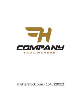 Letter H logo with simple Wings design element vector template.