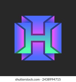 Letter H logo sport team or car emblem, featuring rectangular shapes made of folded paper surfaces in vibrant gradient, rectangles layers geometric forms in origami style. Areas, levels, and shadows.