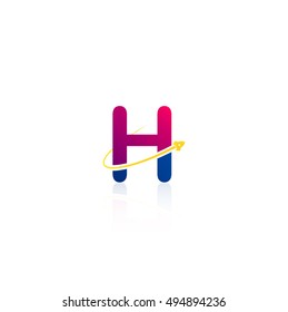 Letter H logo with swoosh and rocket