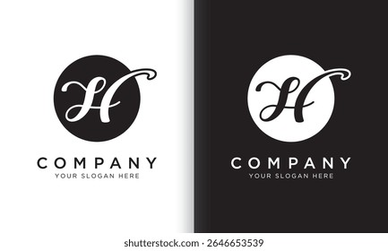 letter h logo template in black and white color. Modern trendy initial luxury h letter logo design with circle shape. Modern unique creative h logo design vector template.