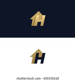 Letter H logo template with House arrow design element. Vector illustration. Real Estate Corporate branding identity