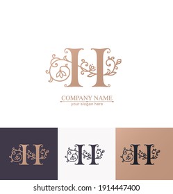 Letter H logo template. Monnogram, delicate floral design. Personal logo. Vector design.