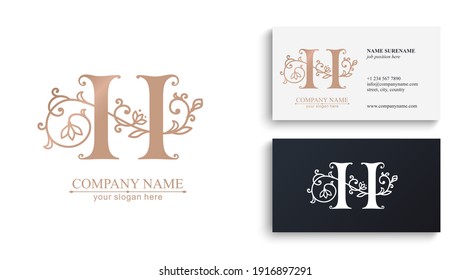 Plantilla del logotipo de la letra H. Monnograma, delicado diseño floral. Logo personal. Diseño de vectores.
